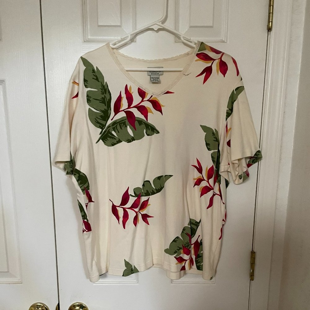 Classic Elements Floral Short Sleeve Top - Size 20/22W